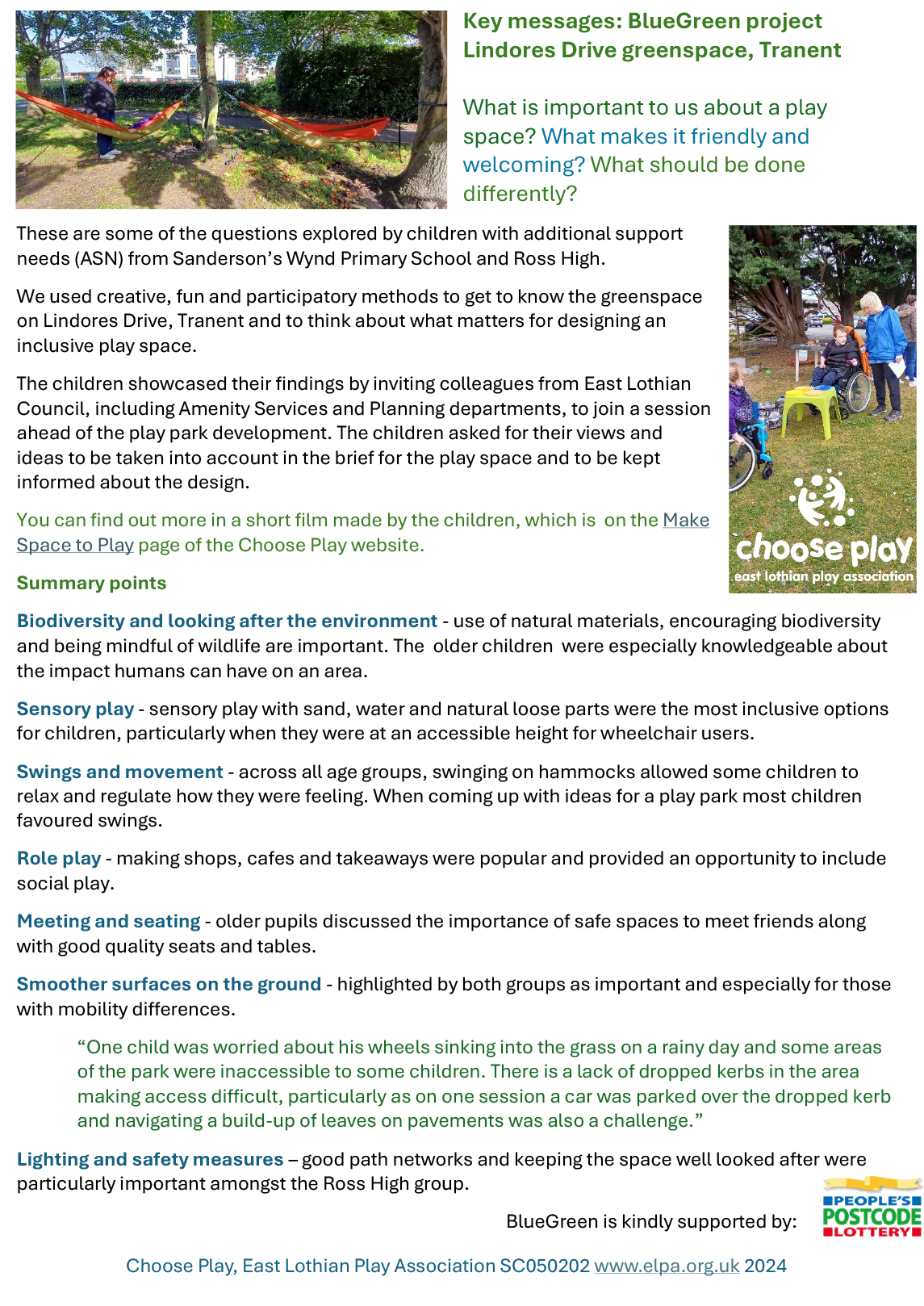 Key messages BlueGreen Project Lindores Drive-1